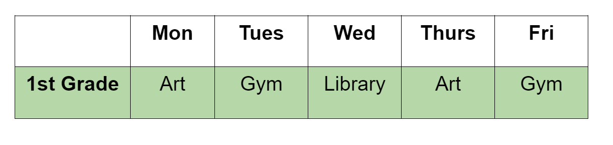1st grade specials schedule